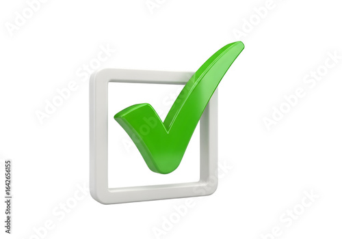 3d green check mark in white box on transparent background