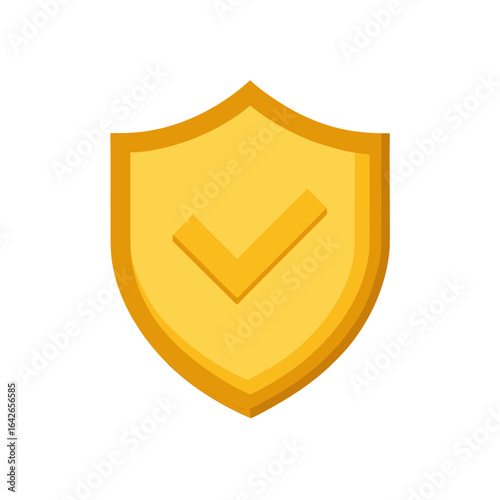 Glossy Golden Shield with Bold Checkmark on Transparent Background