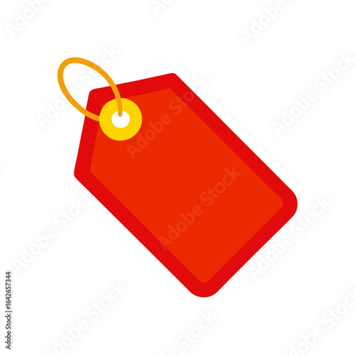 red sale tag metallic gold edges floating on transparent background