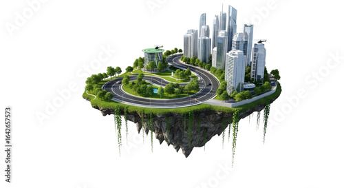 Fototapeta Naklejka Na Ścianę i Meble -  3d cityscape on a floating island view on transparent background