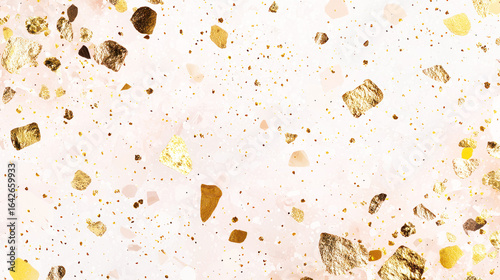 A neutral-toned terrazzo background with tiny flecks of gold and blush.