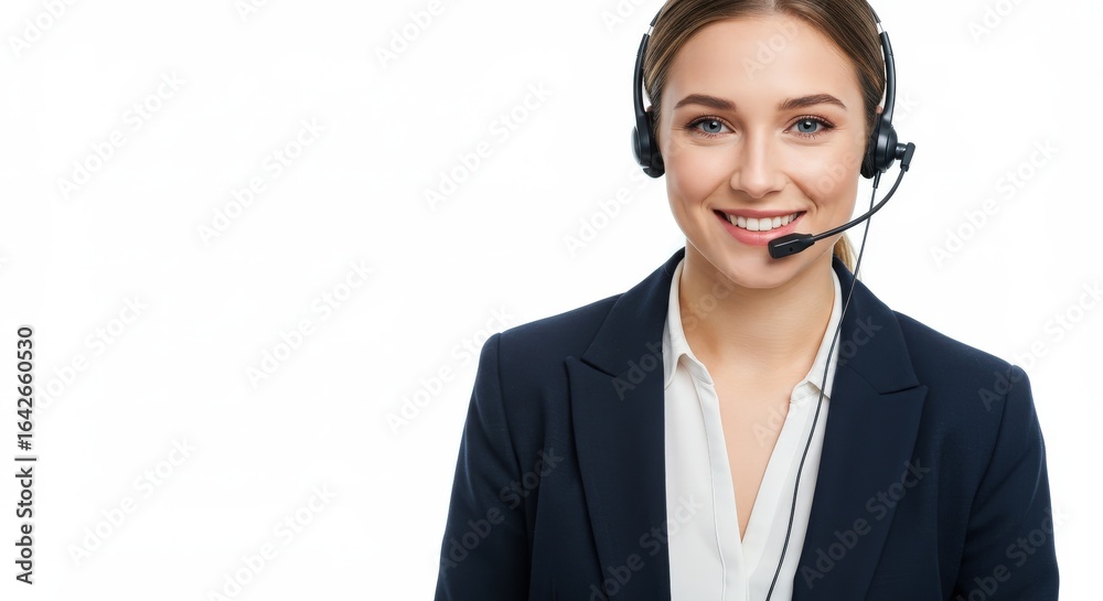 Smiling Customer Service Representative with Headset White Background. Smiling Customer Service Representative with Headset White Background.