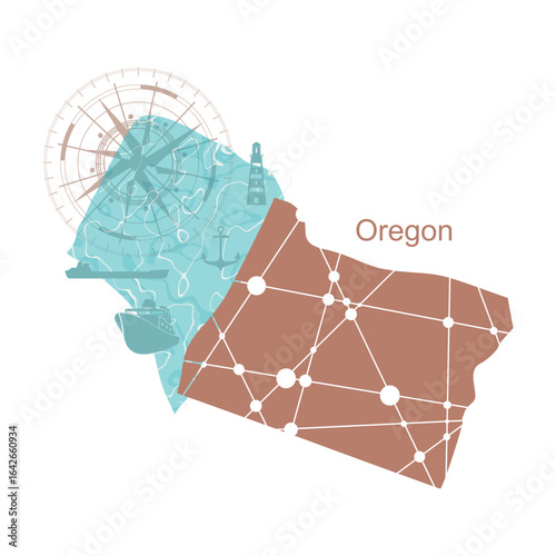 Map of Oregon state with part of ocean.