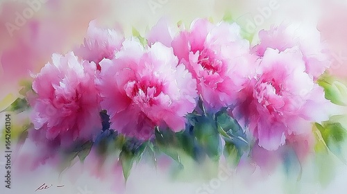 Pink flowers in a soft focus painting style with a pastel background.