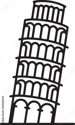 Leaning Tower of Pisa Line Art Classic Landmark in Minimal Black Outline
