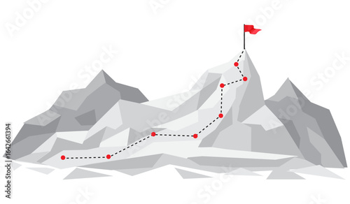 mountain route to goal success. business growth step climbing achievement. vector illustration flat design.
