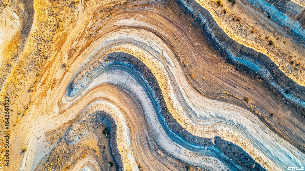 Obraz premium Aerial view of an arid desert landscape with sand patterns.