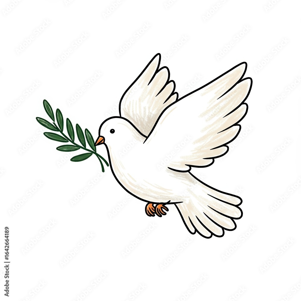 Obraz premium White dove flying with olive branch symbolizing peace 