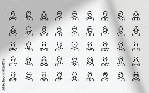 Diverse minimalist profile icons people line art