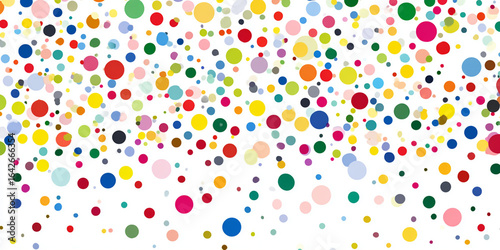 abstract background of colorful flat dots scattered randomly, isolated on white background, simple clean design, vector style, no shadows