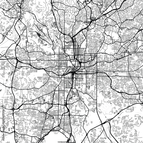 Atlanta City Map Art Print Sleek Monochrome Urban Grid Designs in White and Black, Refined Blueprint Aesthetic, Modern Linework Wall Decor Featuring Elegant Cartographic Minimalism