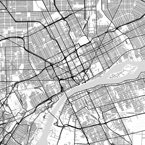 Detroit City Map Art Print Elevate your space with sleek White and Black urban grid designs featuring refined monochrome linework and modern blueprint aesthetics.                  