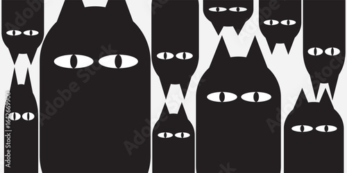 White background and several pictures of straight black cats