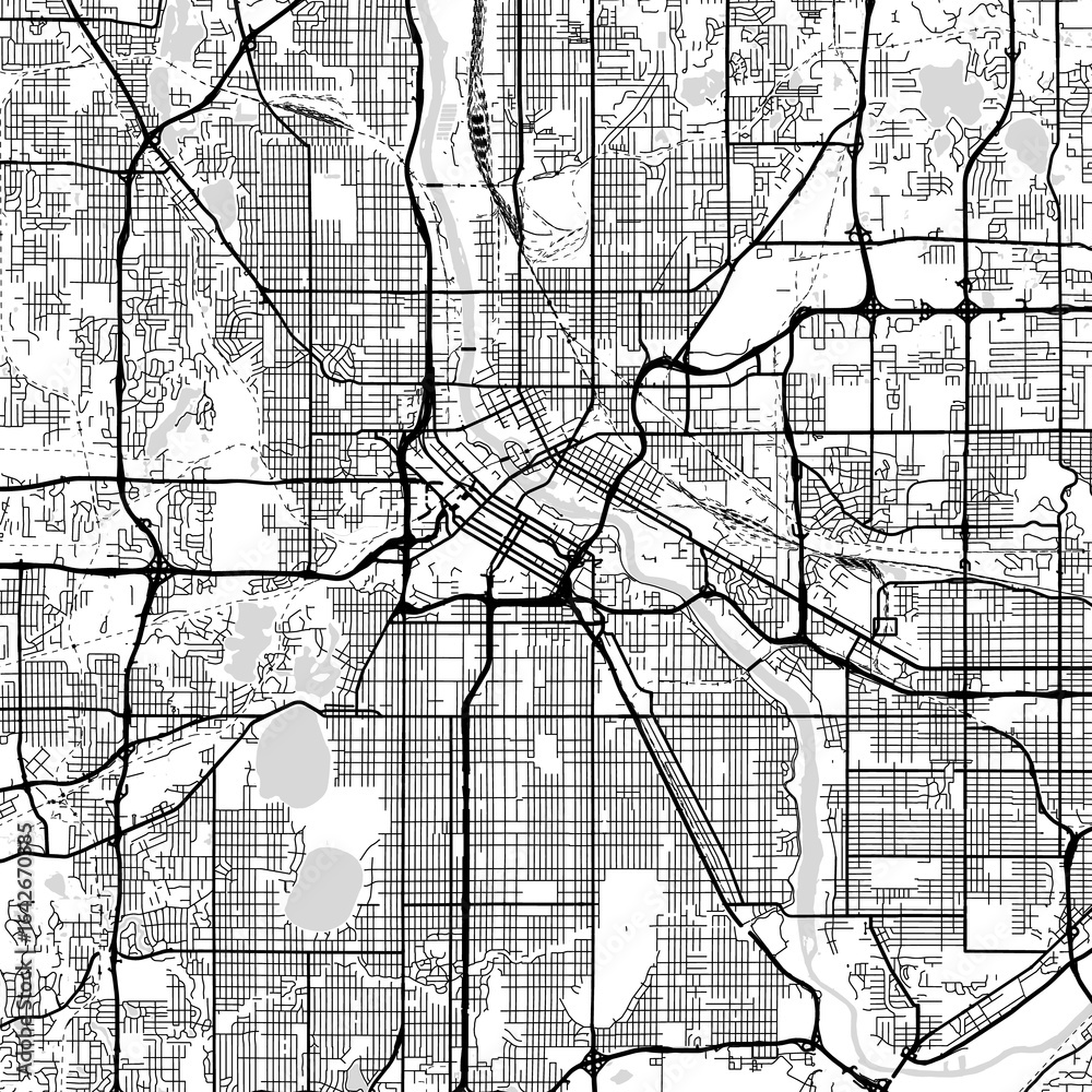 Fototapeta premium Minneapolis City Map Art Print Elegant Monochrome Urban Grid Designs in White and Black Featuring Sleek Linework and Refined Blueprint Aesthetics for Modern Spaces. 