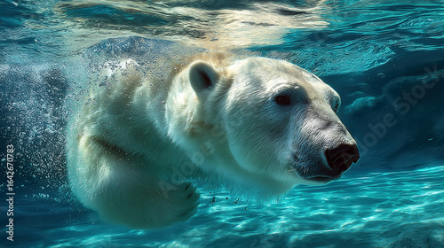 Majestic Polar Bear Swimming Gracefully Underwater in Crystal Clear Aquatic Environment