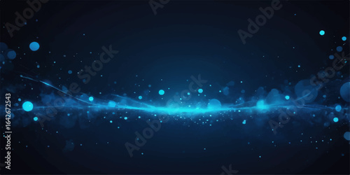 An abstract blue background glows with particles of light, illustrating a starry night sky in the dark cosmos