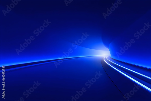 Illuminated Tunnel: The image showcases a striking perspective of a modern tunnel bathed in radiant blue light, creating a sense of depth and the allure of an unknown destination.