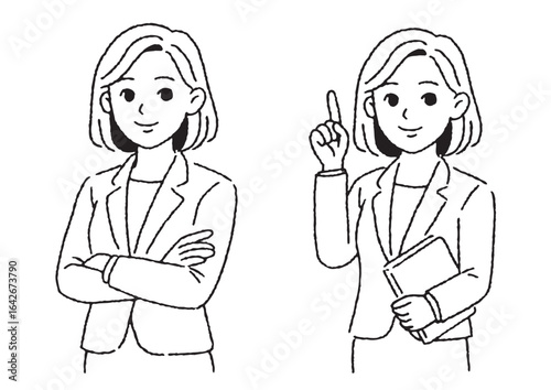働く女性 腕組み 指差し