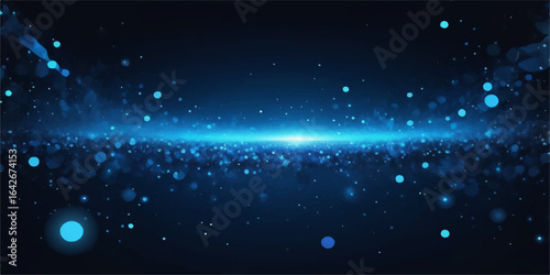 Glistening blue particles drift like cosmic dust in a dark, starry night sky