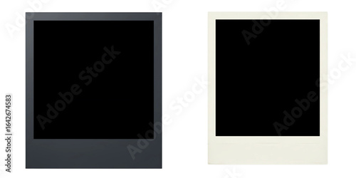 Two instant photo frames with black screens, arranged horizontally, isolated on transparent background for memory, nostalgia, and creative design
