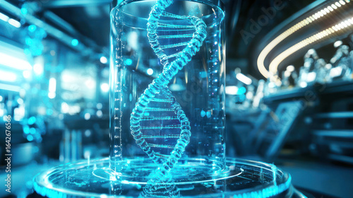 A science fiction laboratory with futuristic alien DNA research.