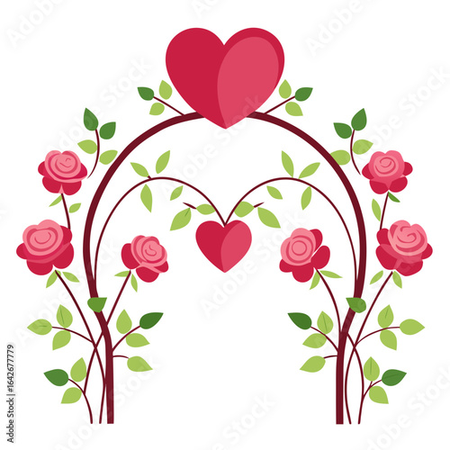 Heart and rose arch decoration isolated on white background