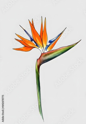 Watercolor Bird of Paradise Flower Illustration