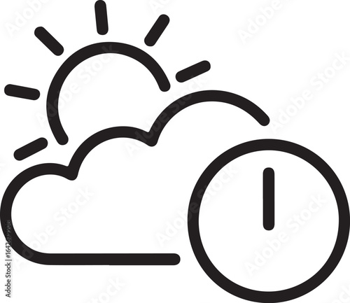 Simple line art icon representing partly cloudy weather with a clock symbol