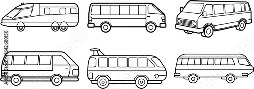 Set of Outline of airport vehicles vector illustration, line art