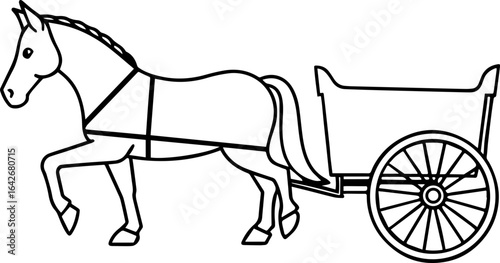 Horse cart black outline vector and illustration, coloring book page