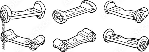 Set of Hoverboard outline vector illustration, line art