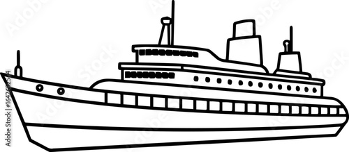 Outline of icebreaker ship vector illustration, line art