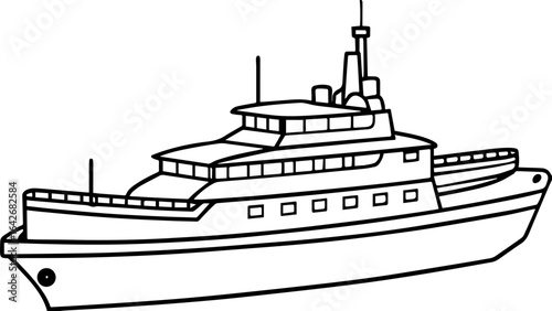 Outline of icebreaker ship vector illustration, line art