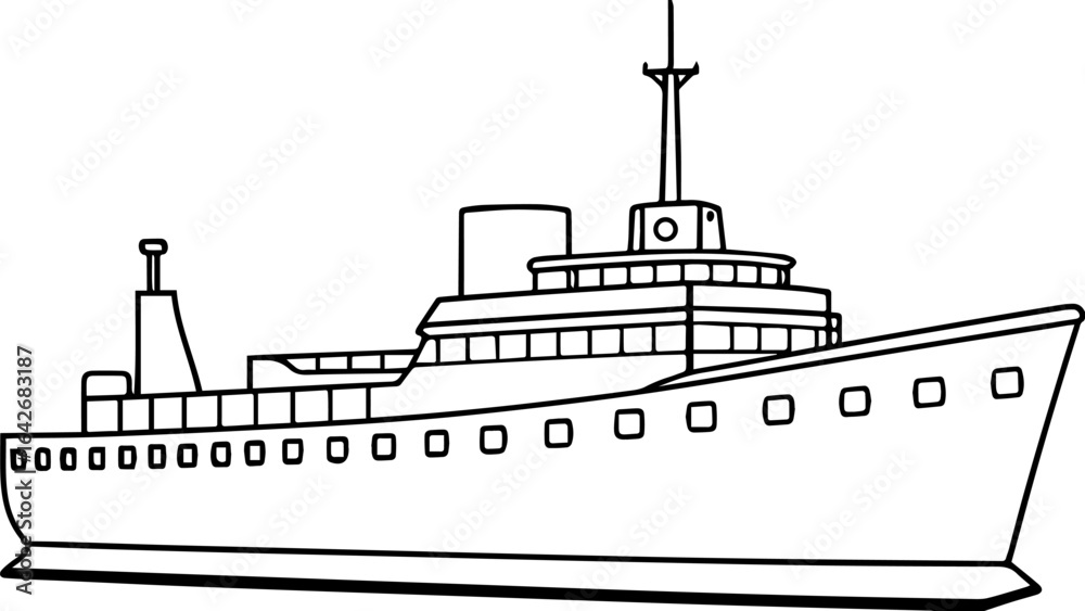 Obraz premium Outline of icebreaker ship vector illustration, line art