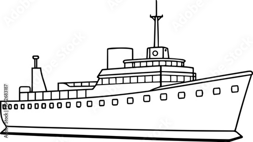 Outline of icebreaker ship vector illustration, line art