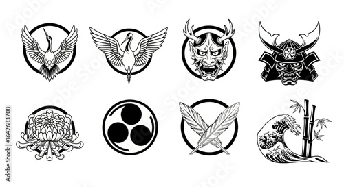 Japanese Symbol Set with Vector Illustrations.