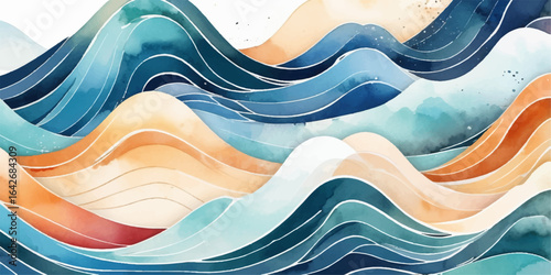 Abstract background featuring seamless blue wavy patterns like ocean waves