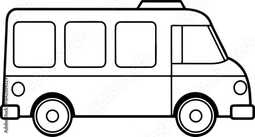 Ice cream truck black outline vector and illustration, coloring book page