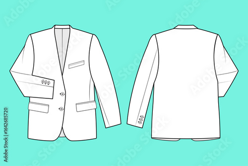 Formalwear Long Sleeve Suit Blazer Jacket Technical Fashion Flat Sketch CAD.