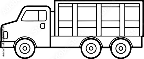 Livestock truck black outline vector and illustration, coloring book page