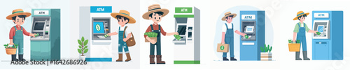 farmer vector taking money from atm