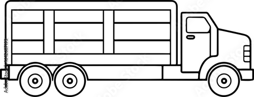 Livestock truck black outline vector and illustration, coloring book page