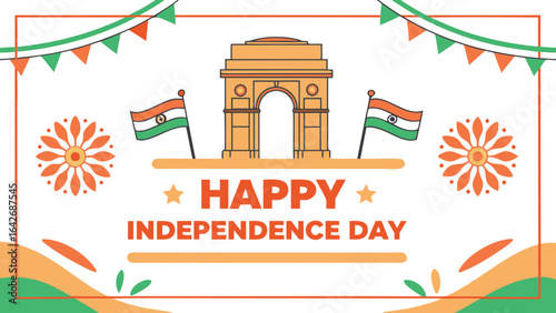 Happy independence day india vector graphic with indian flag and india gate for august 15 celebration