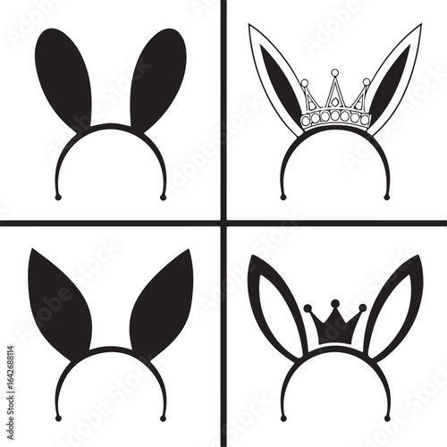 Set of black bunny ear headband icons.