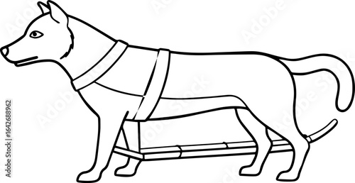 Dog sled black outline vector and illustration, coloring book page