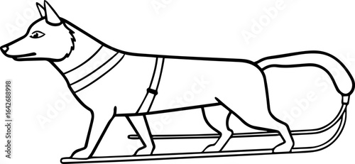 Dog sled black outline vector and illustration, coloring book page