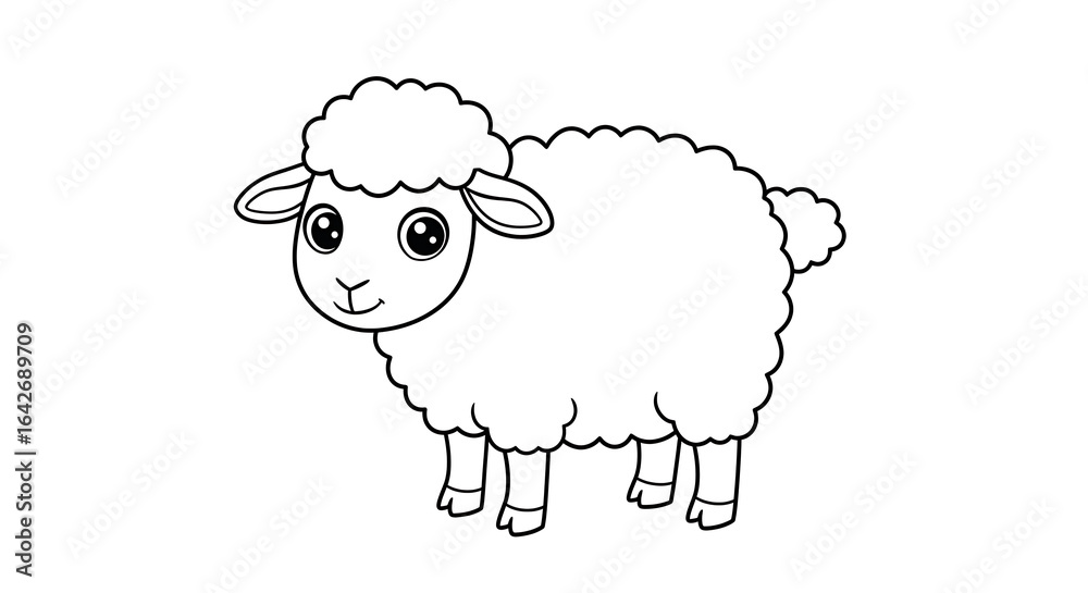 Fototapeta premium Sheep coloring page on white background — simple kids coloring book line art