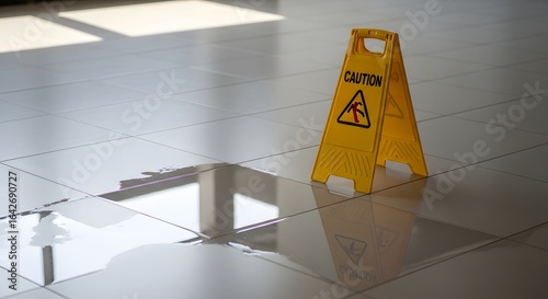 Be cautious slippery floor a yellow sign warns of potential falls to avoid accidents now