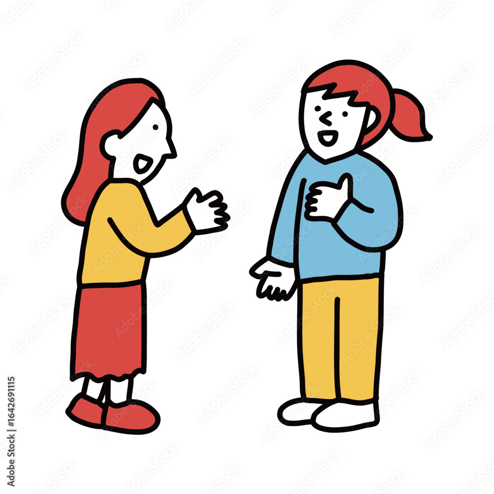 2人で会話する女性のイラスト 親子・先生と保護者 2人で会話する女性のイラスト 親子・先生と保護者
