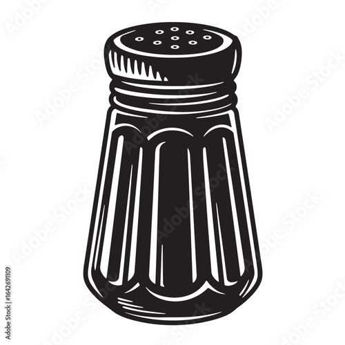 Classic black and white illustration of a salt shaker for culinary and food related concepts